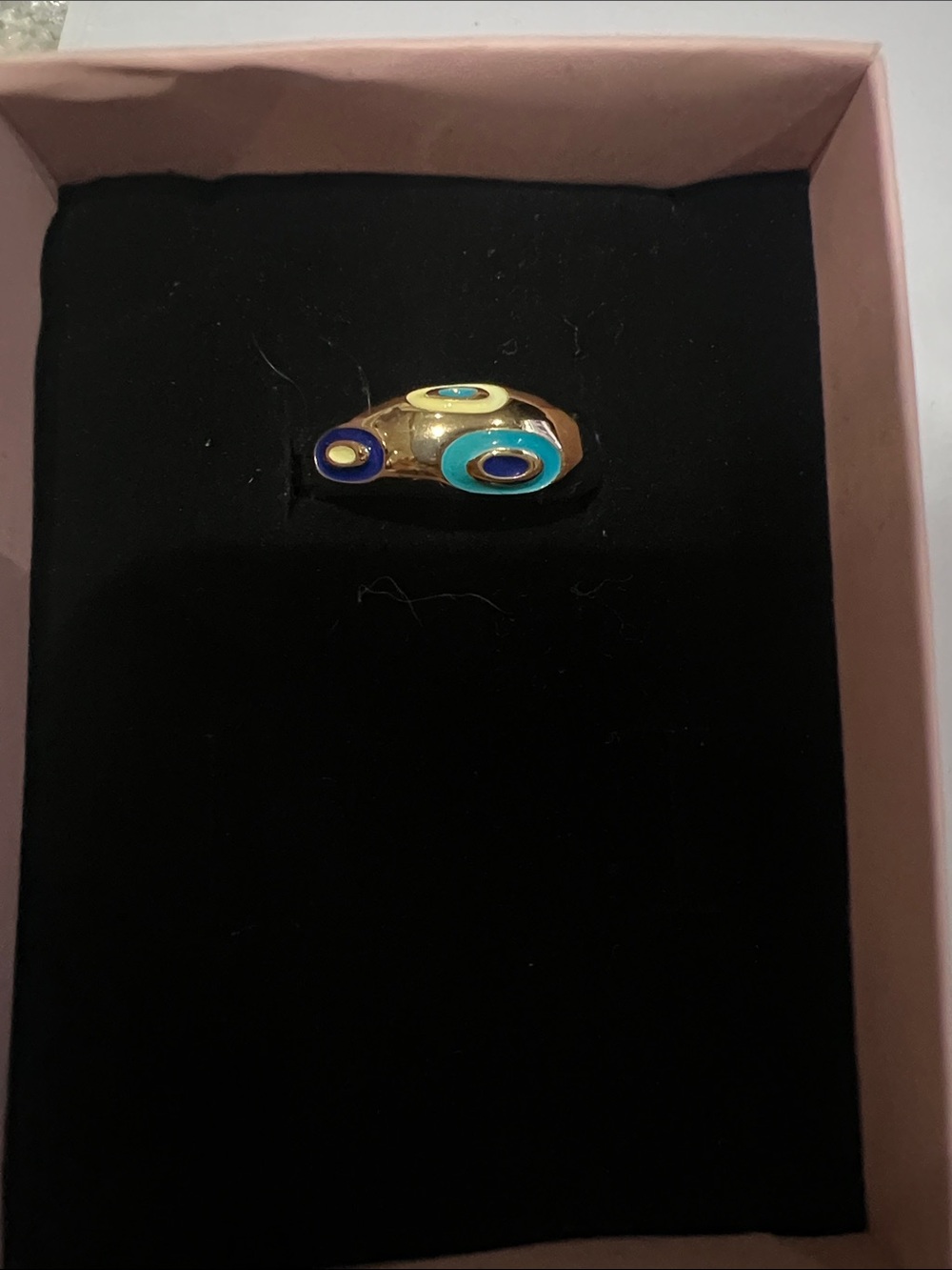 Gold-tone Multi-Color Enamel Accent adjustable Ring - Turquoise & Navy